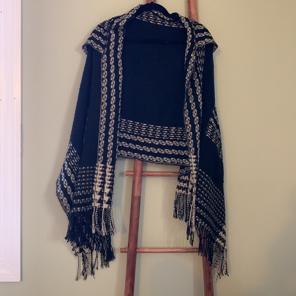 Hooded wrap shawl - black & cream | World Market | osfm